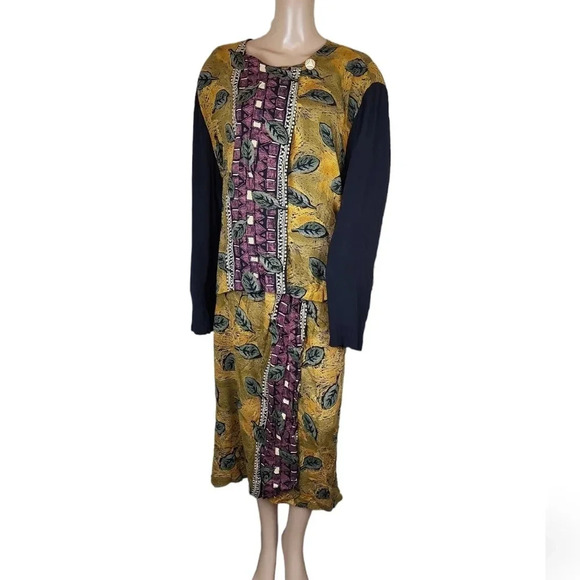 Melrose Artsy Boho Rayon Voile Wrap Gold Bohemian Leaf Floral Blouse Set - Picture 1 of 5